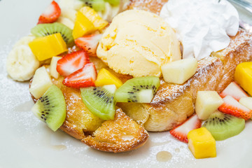 Honey toast with mix fruit.