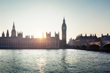 Naklejka na ściany i meble Big Ben and Westminster at sunset, London, UK