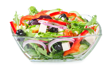 Salad with fresh vegetables, olives and cheese