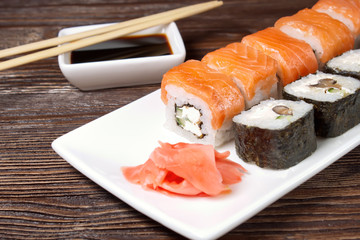 Sushi Assortment On White Dish