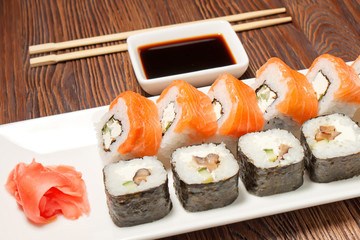 Sushi Assortment On White Dish