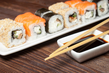 Sushi Assortment On White Dish