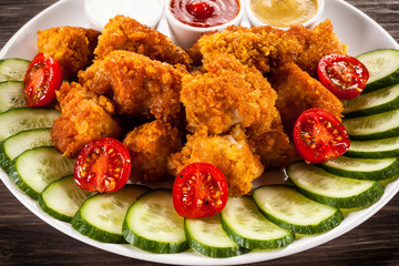 Fried chicken nuggets and vegetables