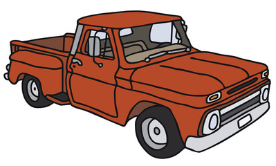 Red pick-up, vector illustration, hand drawing