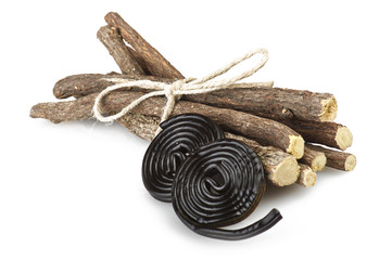 Licorice roots and licorice black on the white