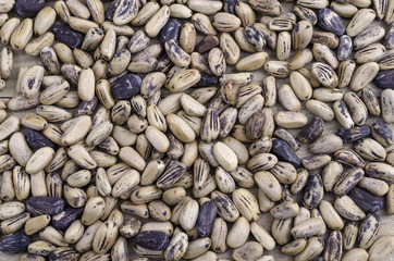 Pine nut with shell over elm wood.