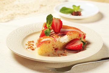 Cheese and strawberry sponge cake