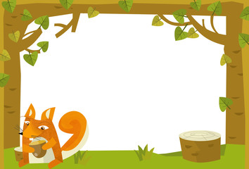 Cartoon nature frame - horizontal - squirrel