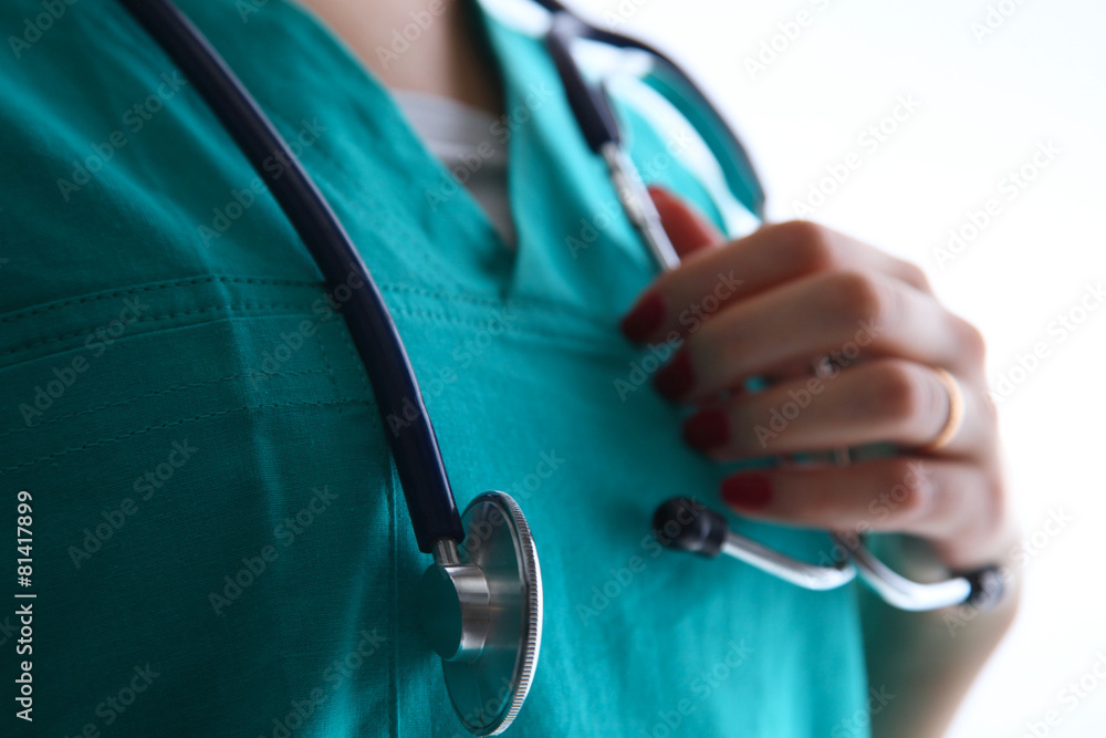 Wall mural closeup portrait of a doctor with stethoscope