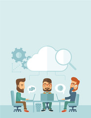 Three businessmen working together.