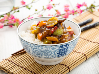 Rice with sweet and sour vegetables - Reis mit süß-sauren Gem