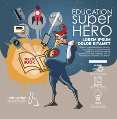 Flat linear Infographic Education book super hero concept.