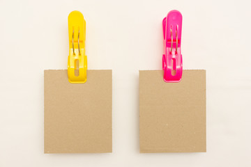 Two Cardboards - Yellow and Pink Clothes Pins