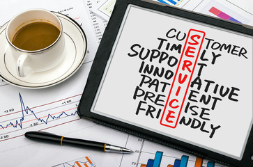 service crossword handwritten on tablet pc