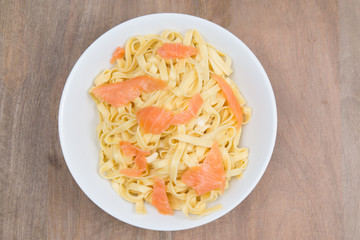 Pasta fettucine with salmon