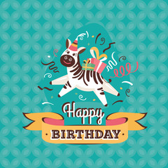 Vintage birthday greeting card with zebra vector illustration © Tiax