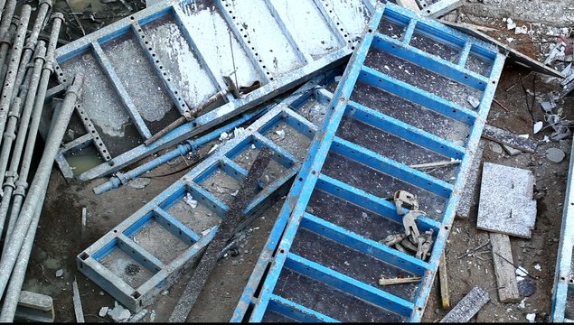 video blue metal construction formwork used in the dried concret