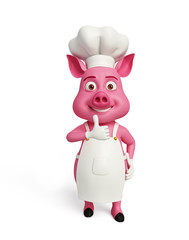 3d chef Pig with thumbs up pose