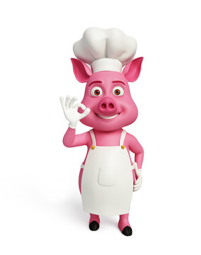 3d chef Pig with best sign pose