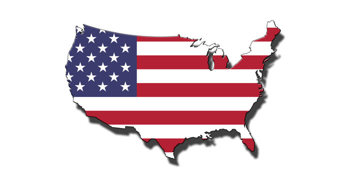 Outline of United States of America with USA flag