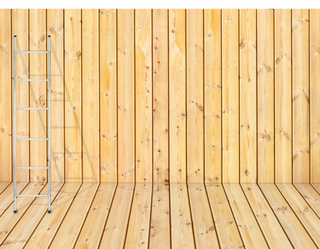 échelle sur palissade et plancher bois