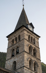 Fototapeta na wymiar Church tower at Arties Vall d'Aran, Catalonia, Spain, Europe