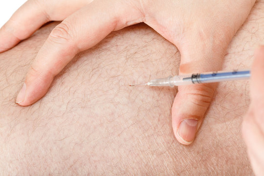 patient makes diabetic insulin injections