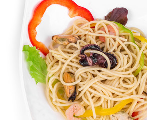 Tasty italian pasta with seafood as haute cuisine.