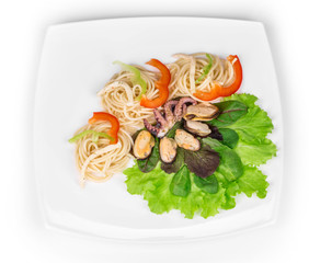 Tasty italian pasta with seafood.