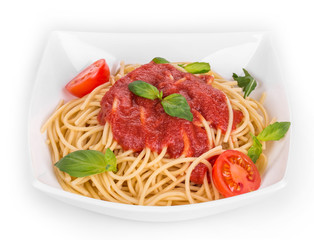 Spaghetti with tomato basil and cheese.
