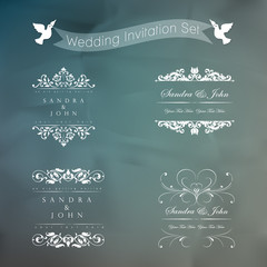 Wedding card or invitation with abstract floral background. Gree