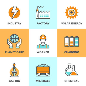 Electric industry line icons set