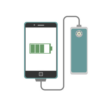 smartphone charging with powerbank vector