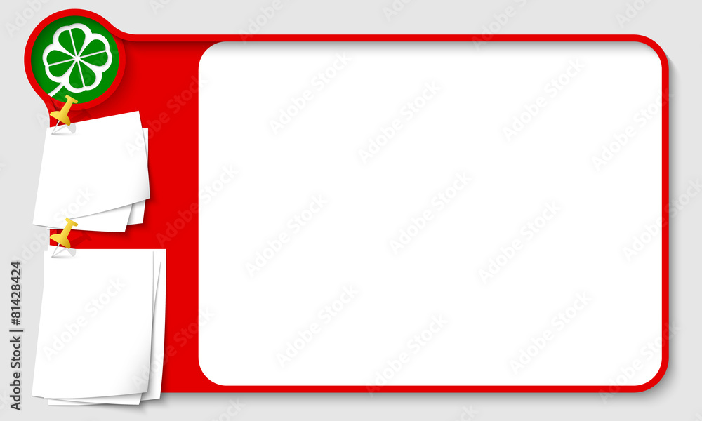 Aufkleber red abstract frame for your text with green cloverleaf and pape