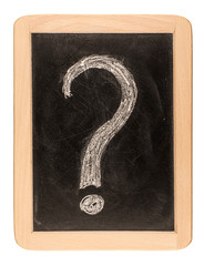 Question mark drawn in chalk on a blackboard