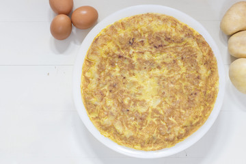 Spanish tortilla or Spanish omelette made with potatoes and eggs