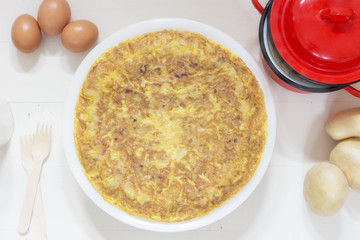 Spanish tortilla or Spanish omelette made with potatoes and eggs