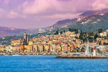 Naklejka premium Town of Menton on French Riviera.