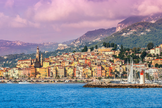 Town of Menton on French Riviera.