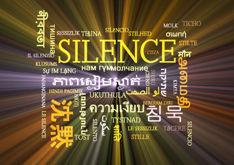 silence multilanguage wordcloud background concept glowing