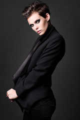 Fashion brunette woman with short hair cut