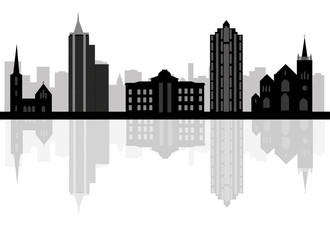 Cartoon skyline silhouette of the city of Raleigh, North Carolin