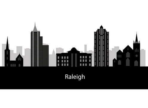 Cartoon skyline silhouette of the city of Raleigh, North Carolin