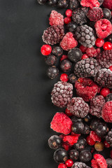 frozen berries, border food background