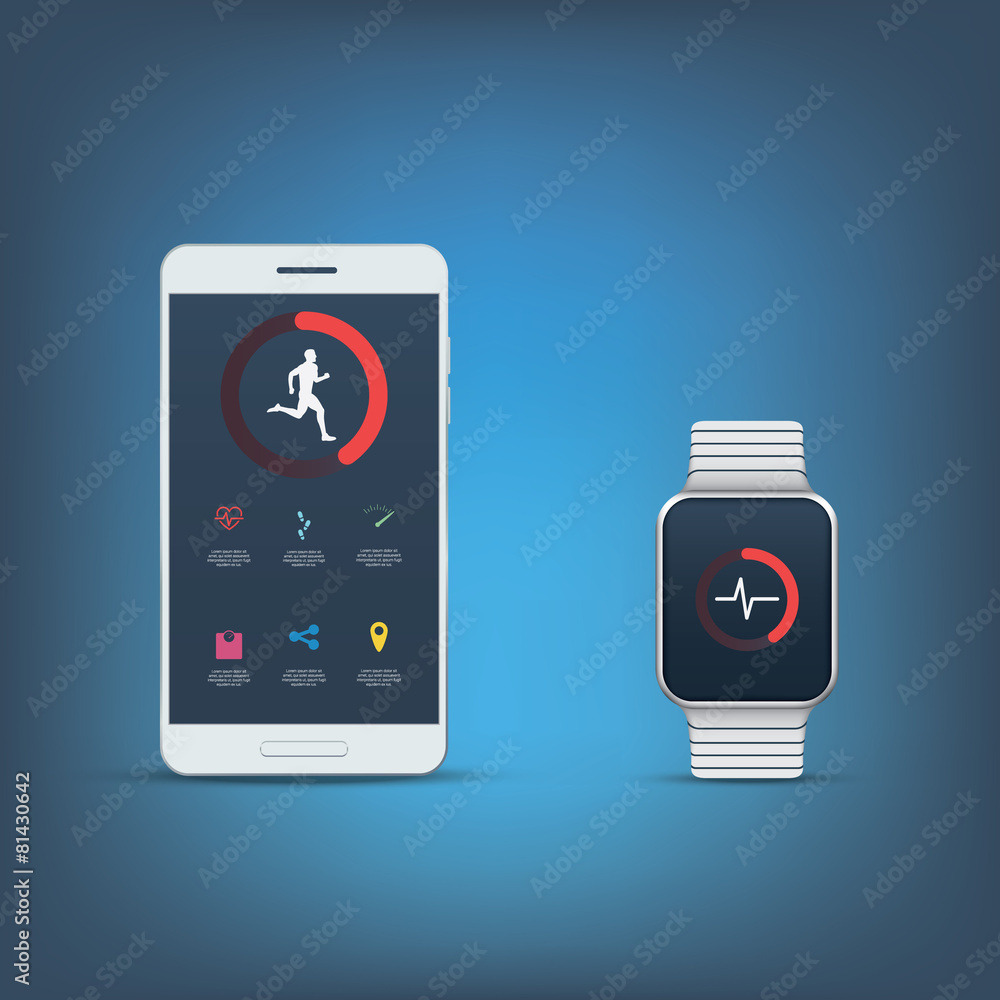 Poster fitness tracker application user interface kit. set of icons for