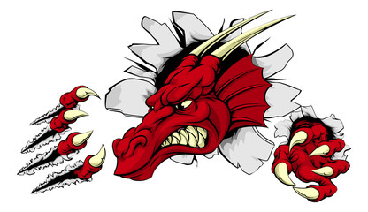 Naklejki  Red dragon mascot breaking through wall