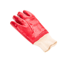 Close up of red rubber glove.