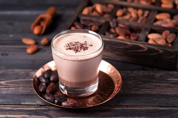 Papier Peint photo Lavable Chocolat cocoa drink and cocoa beans