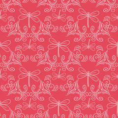 seamless pattern with ornament and dragonflies