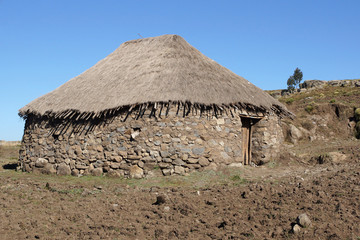 Wohnhäuser im Hochland von Amhara, Äthiopien, Afrika